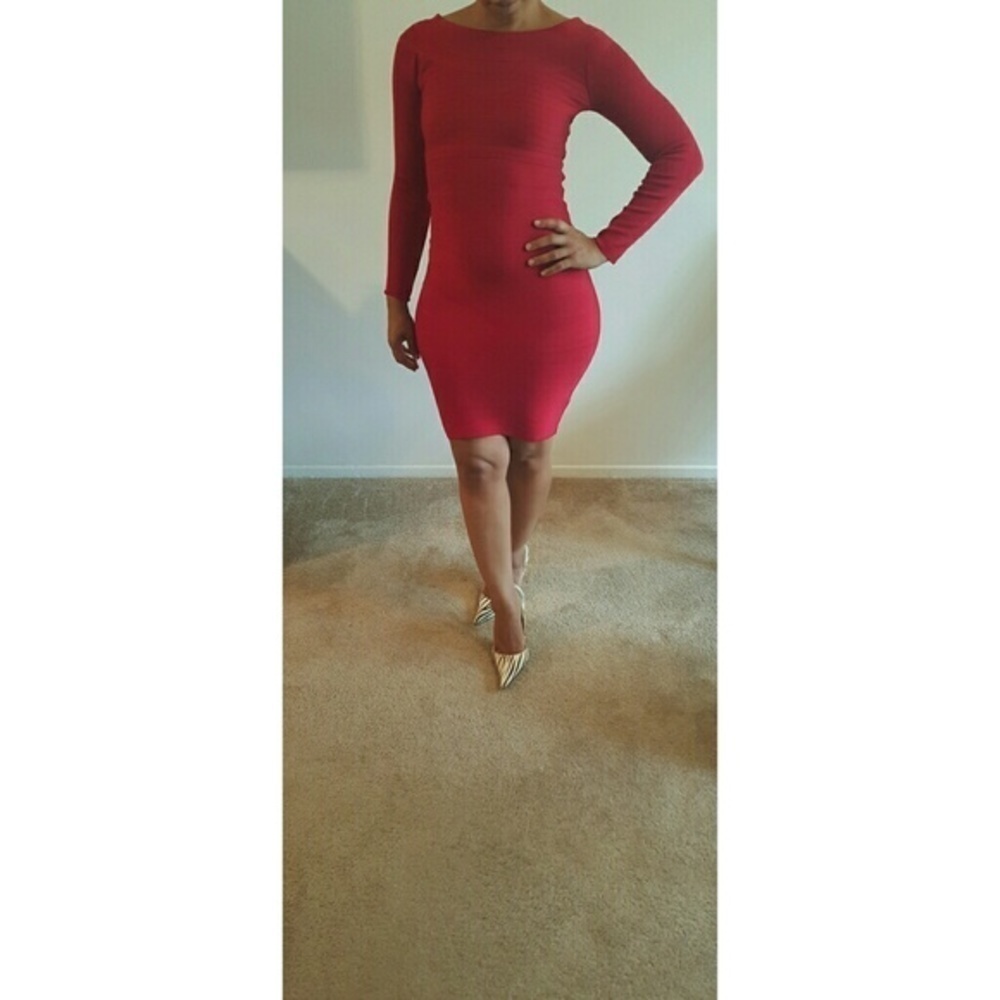 Cocktail Party Long Sleeve Red Dress